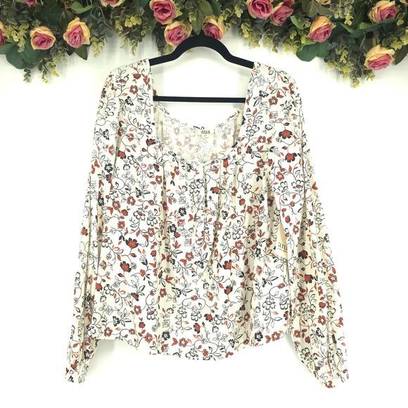 a.n.a. A New Approach Estie Floral Cream Pattern Top Long Sleeve Size XL NWT - Picture 1 of 11